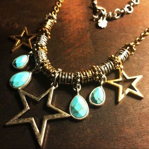 NWOT Lucky Brand Turq & Mixed Metal Star Necklace
